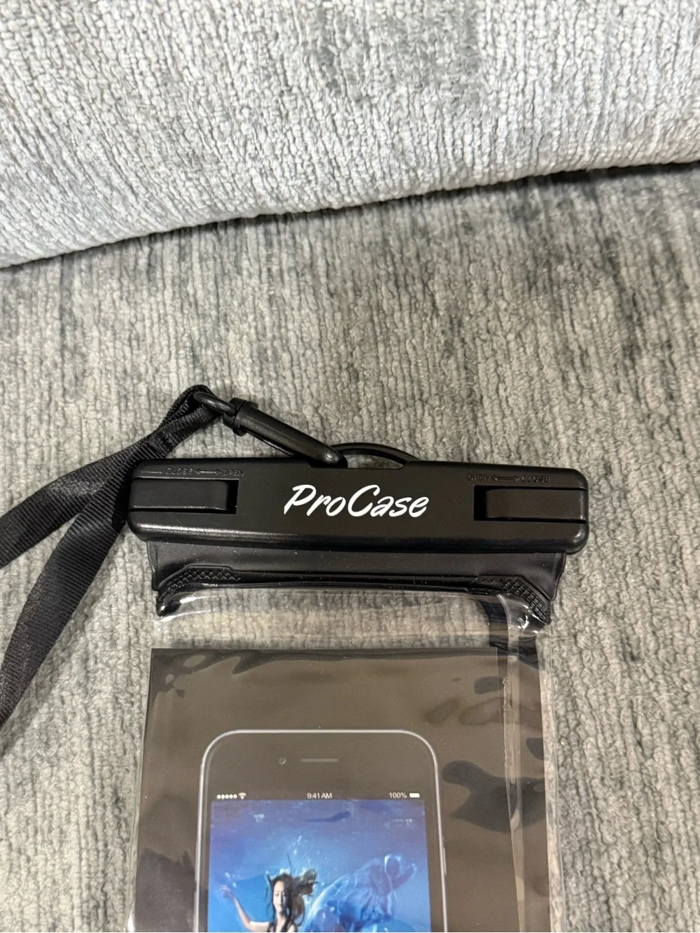Black Waterproof Phone Pouch with Neck Strap